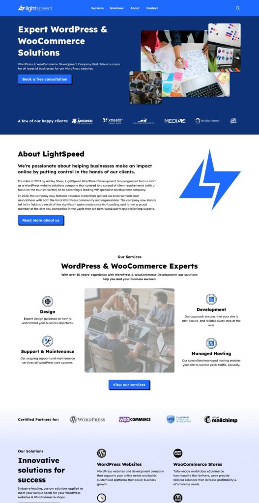 An image of the landing page of the basic WordPress site prototype